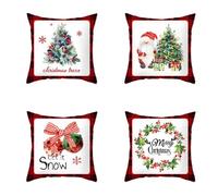 Lot de 4 Housse de Coussin 35x35 cm Noël Housse Coussin Canapé Double Face Housse Coussin Super Doux Taie d'oreiller Housses de Coussin pour Decoration Chambre, Canape, Salon, Bureau Dessin Animé R339