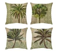 Lot de 4 Housse de Coussin, 35x35cm Cocotier tropical housses coussins canapé Décoratif Double Face, housse coussin salon de Jardin Exterieur pour Canapé Salon Chambre Chaise Jardin Maison Décoration
