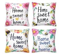 Lot de 4 Housse de Coussin 40x40 cm Mot Linen Décoratives Moderne Housse Coussin Canapé Decoratif Extérieur Taie d'oreiller Carrée Taie d'oreiller Douce pour Salon Jardin Chambre Maison Décor Mo8057