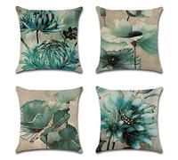 Lot de 4 Housse de Coussin 40x40cm Fleur Bleue Housse Coussin Canapé Double Face Housse Coussin en Lin Taie d'oreiller Housses de Coussin pour Decoration Chambre, Canape, Chaise, Lit, Salon J286