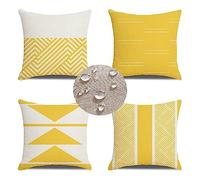 Lot de 4 Housse de Coussin 45x45cm Extérieur Imperméable Housse de Coussin jaune L'été Exterieur Decoratif Taie d'oreiller Géométrie Housse Coussin pour Salon Extérieur Jardin Décoration -DM8848
