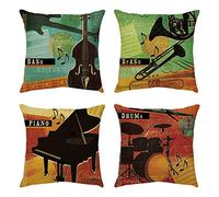 Lot DE 4 Housse De Coussin, 60x60cm Modèle D'Instrument De Musique Taie d'oreiller Velvet/Lin Housse Coussin Décoratif Carré Taies d'oreiller Décoratives pour Canapé Maison Salon Taies d Oreiller