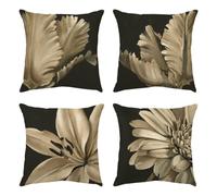 Lot de 4 Housse de Coussin 65x65cm Fleurs en Noir et Blanc,Canapé Taie d'oreiller en Velours,Souple Durable Taie d'oreiller Carré,Motif sur Les Deux Faces pour Voiture d'extérieur Canapé Maison Décor