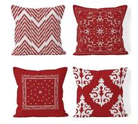 Lot de 4 Housse de Coussin 75x75cm Rouge Vintage Housse Coussin Canapé Double Face Housse Coussin en Lin Taie d'oreiller Housses de Coussin pour Decoration Chambre, Canape, Chaise, Lit, Salon J467