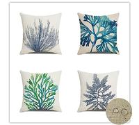 Lot de 4 Housse de Coussin 75x75cm Vert Carré Housse Coussin Decoratif Corail Lin Exterieur Imperméable Coussin Canape Taie Oreiller pour Coussins Canapé Lit Chambre Chaise Jardin Decoration R-2327