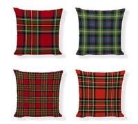 Lot de 4 Housse de Coussin Décoratif 35x35cm Souple Durable Plaid écossais Motif Double Face Linen Carré d'extérieur Taie d'oreiller pour Canapé Sofa Lit Maison Salon Chambre Hôtel Voiture BJ-689
