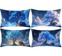Lot de 4 Housse de Coussin Décorative Rectangulaire ImperméAble, Arbre de rêve Coussins Canapé, Lin Taies D'Oreillers, Ferme, Pour Exterieur, Balcon, Sofa, Décoration Chambre 35 x 70 cm w-608