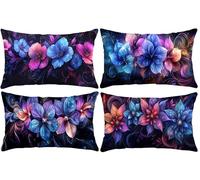 Lot de 4 Housse de Coussin Décorative Rectangulaire ImperméAble, Fleurs de rêve Coussins Canapé, Lin Taies D'Oreillers, Ferme, Pour Exterieur, Balcon, Sofa, Décoration Chambre 35 x 70 cm w-603
