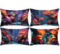 Lot de 4 Housse de Coussin Décorative Rectangulaire ImperméAble, Forêt de rêve Coussins Canapé, Velours Taies D'Oreillers, Ferme, Pour Exterieur, Balcon, Sofa, Décoration Chambre 35 x 70 cm w-607
