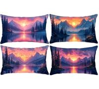 Lot de 4 Housse de Coussin Décorative Rectangulaire ImperméAble, Le Lac du soleil couchant Coussins Canapé, Lin Taies D'Oreillers, Ferme, Pour Balcon, Sofa, Décoration Chambre 50 x 100 cm w-545