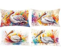 Lot de 4 Housse de Coussin Décorative Rectangulaire ImperméAble, Le pélican Coussins Canapé, Velours Taies D'Oreillers, Ferme, Pour Exterieur, Balcon, Sofa, Décoration Chambre 35 x 70 cm w-816