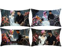 Lot de 4 Housse de Coussin Décorative Rectangulaire ImperméAble, Princesse prince Coussins Canapé, Velours Taies D'Oreillers, Ferme, Pour Exterieur, Balcon, Sofa, Décoration Chambre 35 x 70 cm w-256