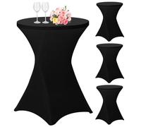 Lot de 4 Housse de Table Ronde Extensible, Nappes à Coins carrés en Spandex 80-110 cm Housse Mange Debout pour Mariage Restaurant Table de Brasserie Haute de Bistrot Jardin Restaurent Bar(Noir)