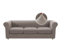 Lot de 4 housses de canapé Chesterfield extensibles pour canapé à 3 coussins, housse de canapé taupe durable et élégante pour canapés traditionnels à 3 places