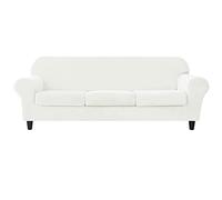 Lot de 4 housses de canapé en velours élastique pour canapé 3 places avec 3 housses de coussin séparées, collection de protection de meubles, motif divisé (blanc)