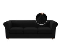 Lot de 4 housses de canapé extensibles pour canapé Chesterfield à 3 coussins, housses noires durables pour canapés traditionnels à 3 places, faciles à installer et à nettoyer