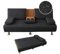 Lot de 4 housses de canapé-lit imperméables - Housse de futon matelassée 3 places avec 2 accoudoirs amovibles et porte-gobelet - Protection de canapé-lit noire durable (2 ensembles)
