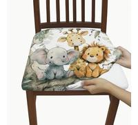 Lot de 4 housses de chaise à motif animal adorable, housses de coussin extensibles en élasthanne avec imprimé éléphant, girafe et lion, housses décoratives mignonnes pour chambre d'enfant