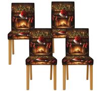 Lot de 4 housses de chaise avec bonnet de Père Noël et cheminée en élasthanne doux et élastique pour chaises de salle à manger, cuisine, banquet, bureau - Rouge