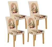 Lot de 4 housses de chaise de salle à manger en élasthanne extensibles et lavables en forme d'oiseau et de citrouille, housses décoratives rustiques pour cuisine et salle à manger