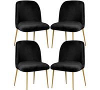 Lot de 4 housses de chaise de salle à manger en velours extensible, pour chaises d'appoint rembourrées, dossier incurvé, look moderne du milieu du siècle, idéal pour la cuisine et le salon (noir)