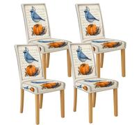 Lot de 4 housses de chaise de salle à manger extensibles et lavables en élasthanne avec imprimé oiseau bleu pour cuisine, salon