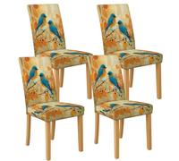 Lot de 4 housses de chaise de salle à manger extensibles et lavables en élasthanne avec motif d'oiseau coloré pour cuisine, salle à manger