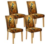 Lot de 4 housses de chaise de salle à manger extensibles et lavables en élasthanne pour cuisine ou salon Motif oiseau d'automne