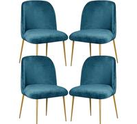 Lot de 4 housses de chaise de salle à manger modernes en velours extensible et élastique pour chaises d'appoint du milieu du siècle, élégantes et durables (bleu paon)