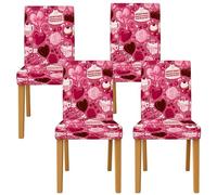 Lot de 4 housses de chaise de salle à manger, romantiques et ludiques en élasthanne, motif gâteau de rose, Saint-Valentin, pêche, élasthanne avec accents doux et lavables pour salle à manger, hôtel