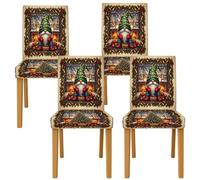 Lot de 4 housses de chaise de salle à manger, sapin de Noël, cheminée, en élasthanne, lavables et amovibles pour cuisine, salon, fête - Vert