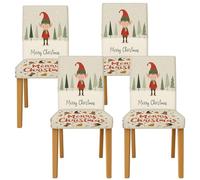 Lot de 4 housses de chaise de salle à manger, sapin de Noël, étoiles rouges en élasthanne, lavables pour salle à manger, hôtel, pendaison de crémaillère