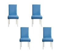 Lot de 4 housses de chaise élastiques avec dossier, imperméables et résistantes à l'huile, extensibles, lavables et amovibles pour salon, bleu