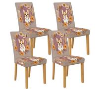 Lot de 4 housses de chaise en élasthanne extensibles et lavables à motif corgi mignon pour chaises de salle à manger, salon, cuisine