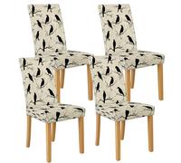 Lot de 4 housses de chaise en élasthanne extensibles et lavables à motif oiseau noir pour chaises de salle à manger, salon, cuisine