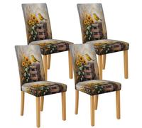 Lot de 4 housses de chaise en élasthanne extensibles et lavables pour chaises de salle à manger, cuisine, salle à manger, tournesol et oiseau