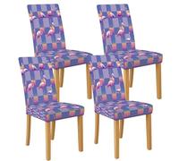 Lot de 4 housses de chaise en élasthanne extensibles et lavables pour chaises de salle à manger, cuisine et salon Motif oiseau tropical