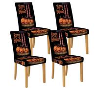 Lot de 4 housses de chaise en élasthanne extensibles et lavables pour chaises de salle à manger, motif Happy Halloween