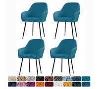 Lot de 4 housses de chaise scandinaves extensibles en velours pour salle à manger et bureau, restaurant, bar et cuisine, bleu paon