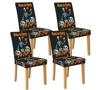 Lot de 4 housses de chaise squelette d'Halloween extensibles et lavables en élasthanne pour chaises de salle à manger, housses décoratives amusantes pour fêtes de fin d'année