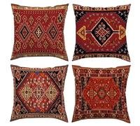 Lot de 4 Housses de Coussin 35x35 cm Housse de Coussin rouge fleur Coussin Decoratif Coussin Canape en Lin avec Fermeture à Glissière Invisible pour Salon Chambre Jardin Voiture Maison Deco Automne