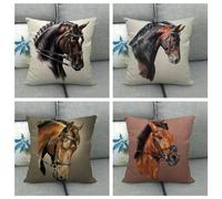 Lot de 4 Housses de Coussin 40 X 40 cm Carrées Tête de Cheval Housse Coussins de Canapé en Lin pour Taies d'oreiller de Canapé Salon Ferme Décor