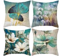 Lot de 4 Housses de Coussin 40x40cm Fleurs colorées de Peint Lin Coussin Canape Fleurs colorées de Peint Housse Coussins de Canapé en Taies d'oreiller de Canapé Salon Coussin Decoratif Maison 40x40cm