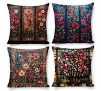 Lot de 4 Housses de Coussin 45 x 45 Fleurs colorées Coussins Lin Housse Coussin Printemps Automne Coussins Extérieure Carrées Décoratif pour Lit Salon Maison Chambre Canapé Jardin Décoration X-79