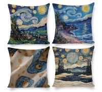 Lot de 4 Housses de Coussin 50 x 50 Abstrait ciel étoilé Coussins Velours Housse Coussin Printemps Automne Coussins Extérieure Carrées Décoratif pour Lit Salon Maison Chambre Canapé Jardin Décor I-64