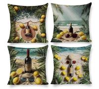 Lot de 4 Housses de Coussin 55 x 55 Fruits vue sur la mer Coussins Velours Housse Coussin Printemps Automne Coussins Extérieure Carrées Décoratif pour Lit Salon Maison Chambre Canapé Jardin Décor I413