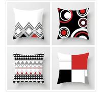 Lot de 4 Housses de Coussin 65x65 cm Géométrique Rouge Noir Velours Housses de Coussin Decoratif Moderne Taie d'oreiller Carrées pour Salon Canapé Chambres Maison Extérieur Housse Coussin