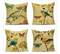 Lot de 4 Housses de Coussin 70x70 Oiseau papillon rétro Double Face Housse Coussins de Canapé en doux pour Taies d'oreiller de Canapé Salon Coussin Exterieur Impermeable Avec fermeture éclair cachée