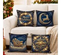 Lot de 4 housses de coussin avec citation de Noël bleu nuit et or 35,6 x 35,6 cm