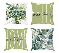 Lot de 4 housses de coussin avec fermeture éclair dissimulée, motif botanique printanier, eucalyptus et papillon, vert printanier, 61 x 61 cm, pour décoration de salon, chambre à coucher, loft, bureau